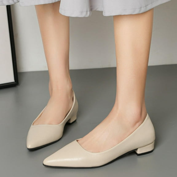 Yusimy Women's Fashionable Spring Summer Casual Slip-On Shoes - Pointed Toe Low Block Heel Solid Color Minimalist Low Cut Pumps for Daily Wear