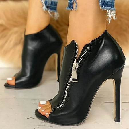 

Feiboyy Women s Summer New Fish Mouth Zipper Thin Heel High Heeled Shoes