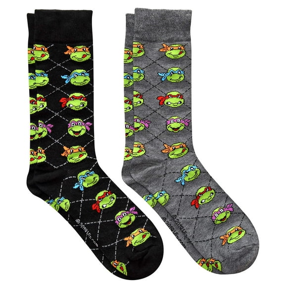 Hyp Teenage Mutant Ninja Turtles TMNT Argyle Men's Crew Socks 2 Pair Pack