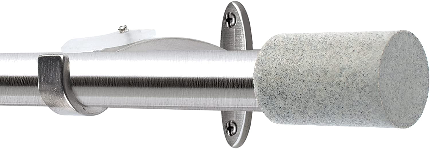 Deco Window 52 -144 Extendable Curtain Rod with Brackets for Windows with Cylinder Marble Finials (25mm Diameter, Satin Silver)