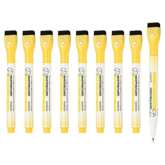 Magnetic Whiteboard Pen, 0.5-1mm Fine Tip Dry Erase Yellow Markers, 10 Pcs