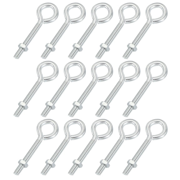 Uxcell Pack of 15 Eye Bolt Eye Hook Screws M5x35mm Carbon Steel with Hex Nut Silver