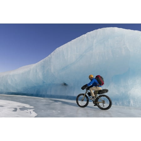 Man Fat Tire Mountain Biking On Ice At The Knik Glacier Chugach Mountains Southcentral Alaska Winter Canvas Art - Joe Stock  Design Pics (34 x