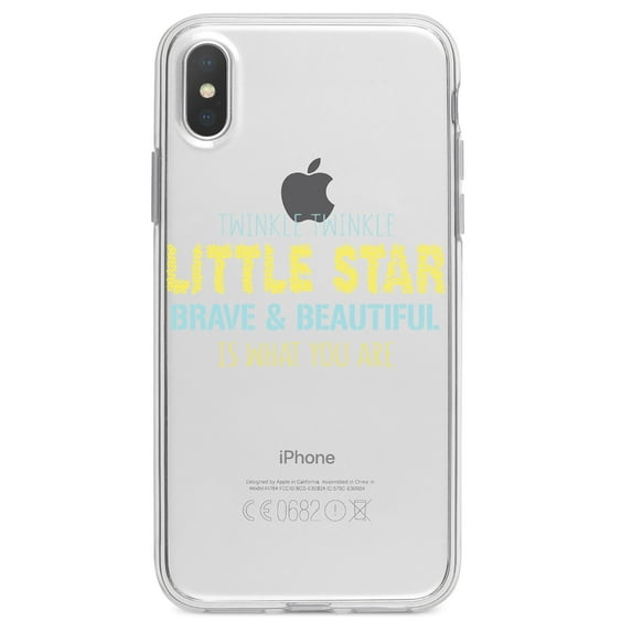 DistinctInk Clear Shockproof Hybrid Case for iPhone X / XS (5.8" Screen) - TPU Bumper Acrylic Back Tempered Glass Screen Protector - Twinkle Little Star Brave & Beautiful You Are