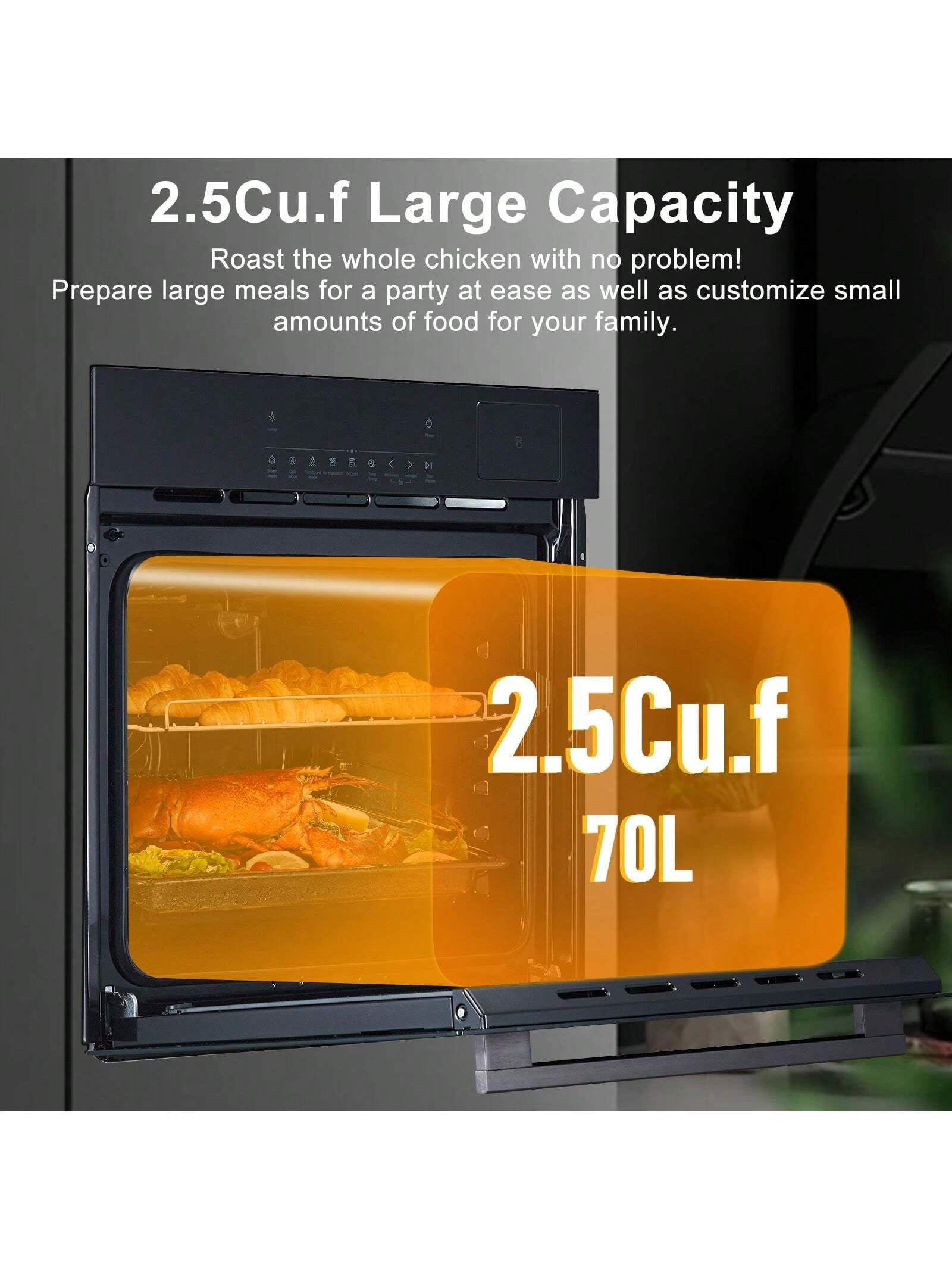 EastVita Electric Wall Ovens 24 Inch. Single Wall Ovens Stainless Steel Built In Oven With 8 Baking Modes. 360° Convection Airfryer. 3000W. 2.5Cu.F Electric Oven With Timer And Safety Lock