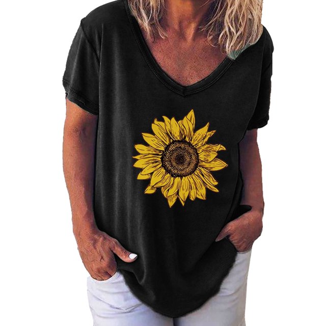 Women Fashion Printing Shirts Short Sleeve Loose Tee Tops