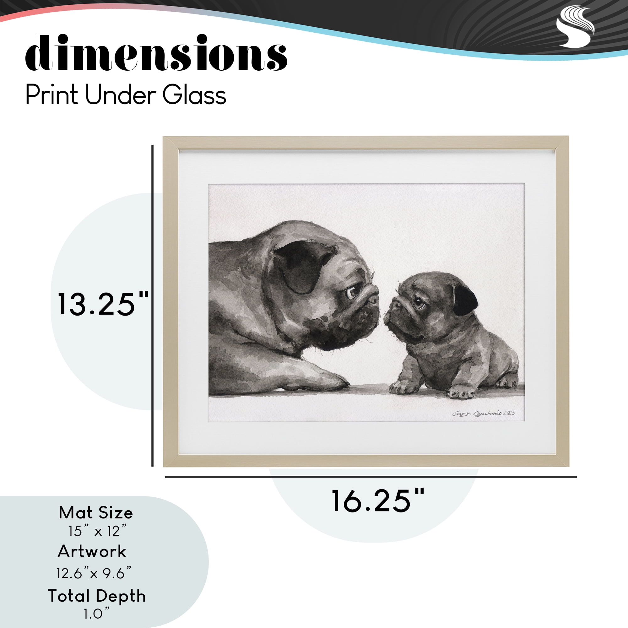 Stupell Industries Pug And Her Puppy Birch Framed Print Under Glass, design by George Dyachenko