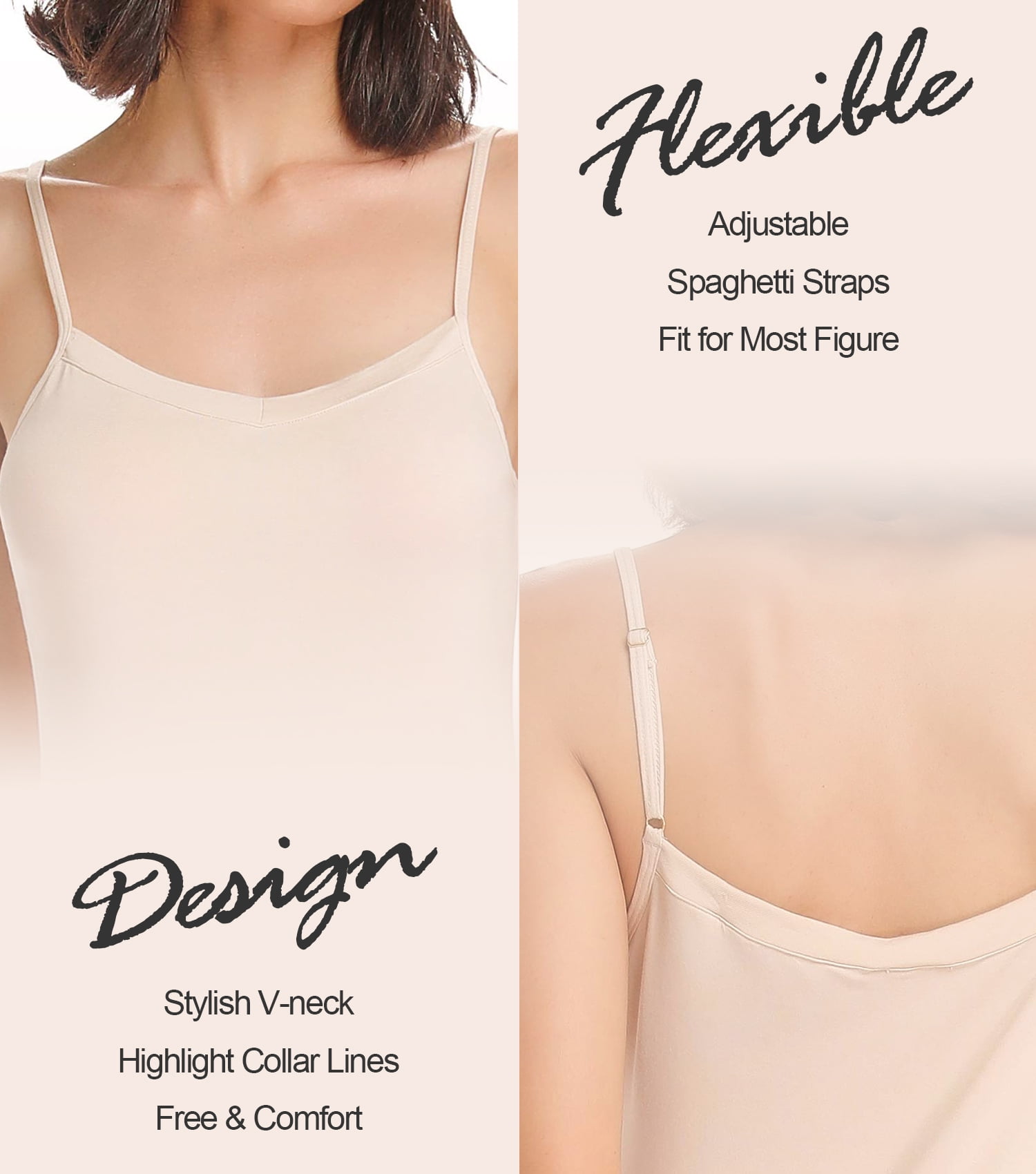 Women's Basic Adjustable Spaghetti Strap Cami Full Slip Mini Dress Beige, XXL - image 2