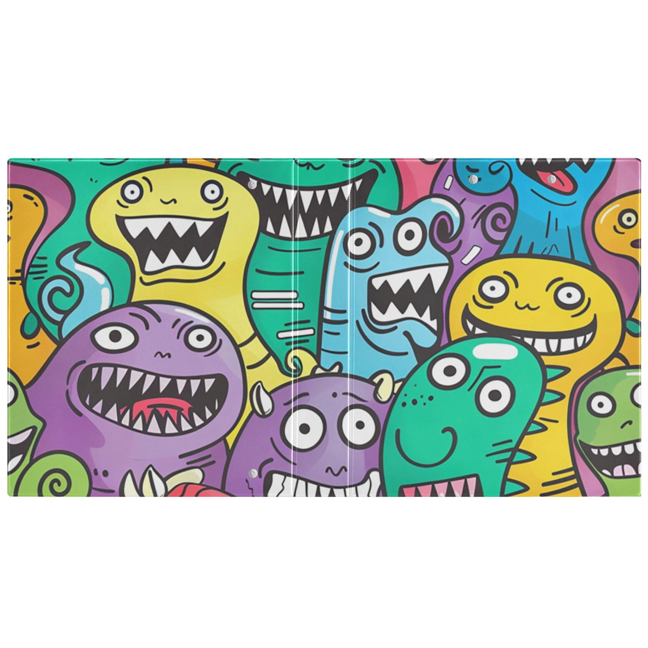 Cute Monsters 3 Ring Binders 1.5 inch Hardcover File Folders with Interior Pockets A4 Size Organizer for School Office Hospital
