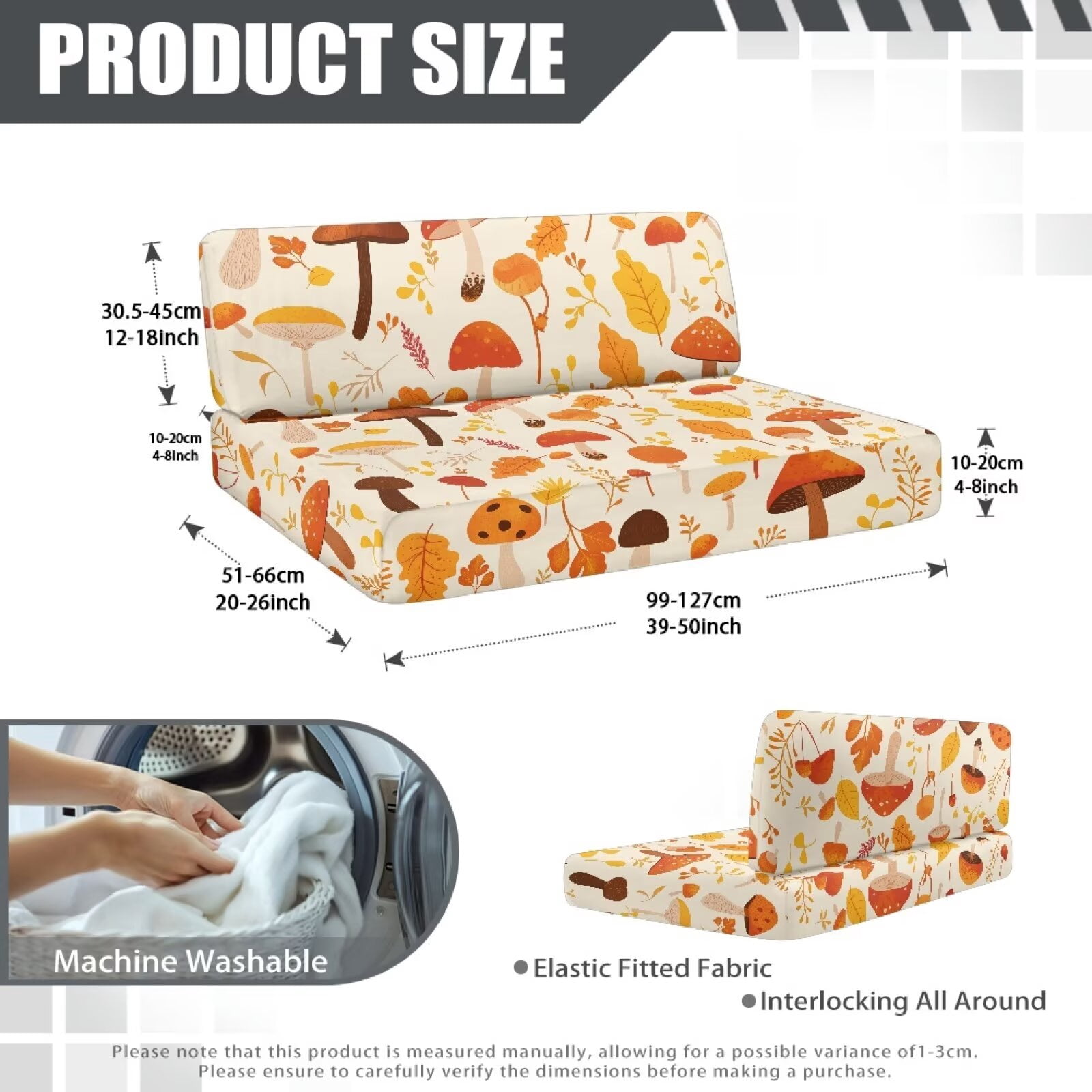 XYZCANDO Autumn Mushroom Leaf RV Dinette Cushion Covers Universal RV Accessories Outdoor Travel Use Bench Cushion Stretchable Couch Cover 2 Cushion Sofa Washable Sofa Cover Gifts for Friend