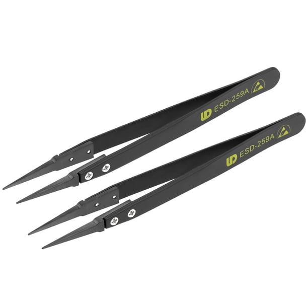 Pinzas de precisión antiestáticas ESD de Unique Bargains, pinzas extremadamente puntiagudas de acero inoxidable para electrónica de manualidades 2Pcs
