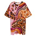 thumbnail image 3 of Pink Orange Wild Animal Print Sleepshirts For Sleeping Travels Loose Sleepdress Pajama Dress Soft Nightdress Sleepwear, 3 of 7