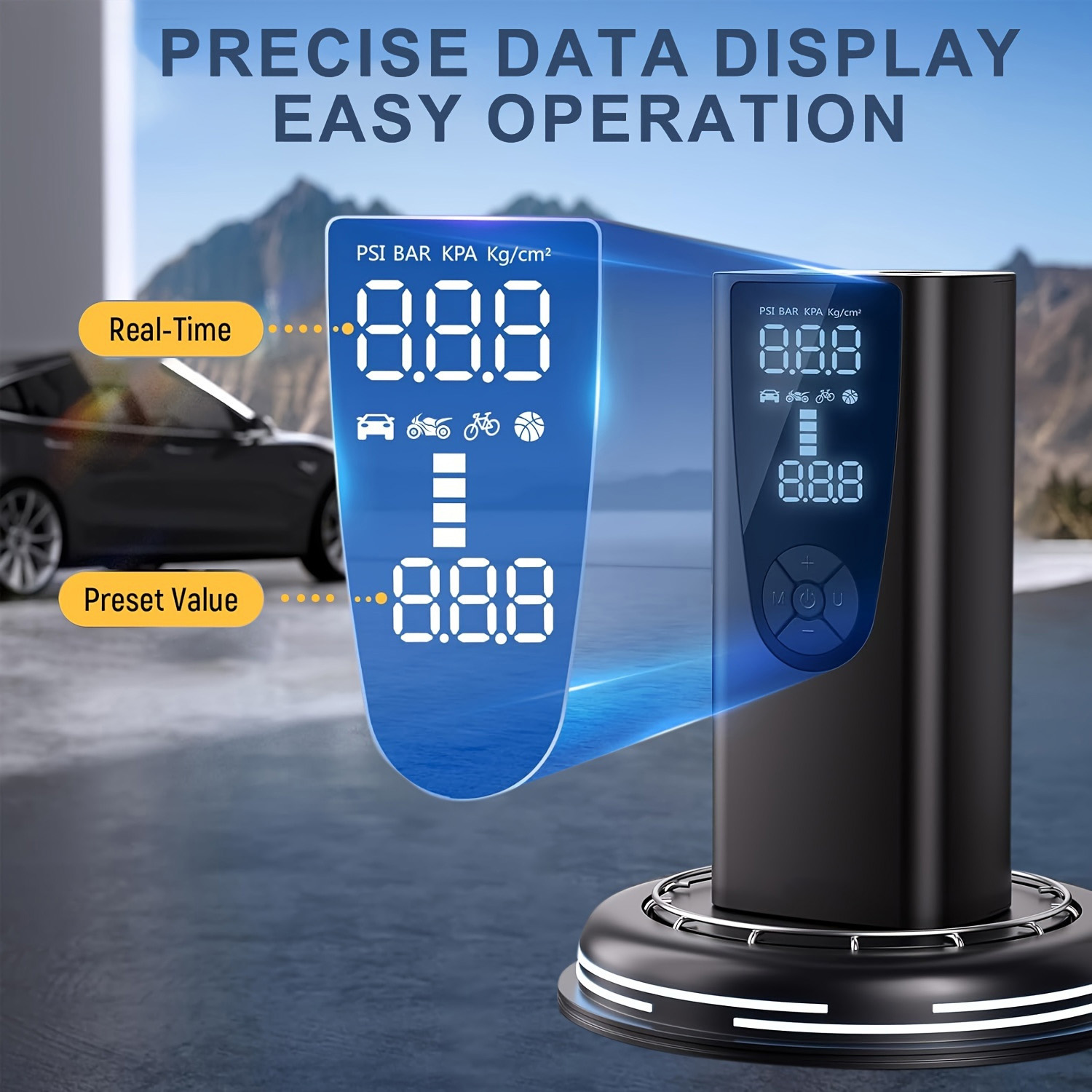 150 PSI Portable Tire Inflator - 20000mAh Cordless Air Pump with Pressure Gauge, Emergency Light for Vehicles & Balls (Black)​
