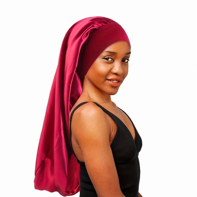 Extra Large Satin Sleep Bonnet - Elastic & Comfortable Night Cap for All Hair Types Bonnet Wine Red M