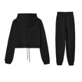 thumbnail image 5 of Zpanxa Sets for Women Clothing Two Piece Solid Drawstring Crop Hoodie and Cuffed Jogger Pants, 5 of 9
