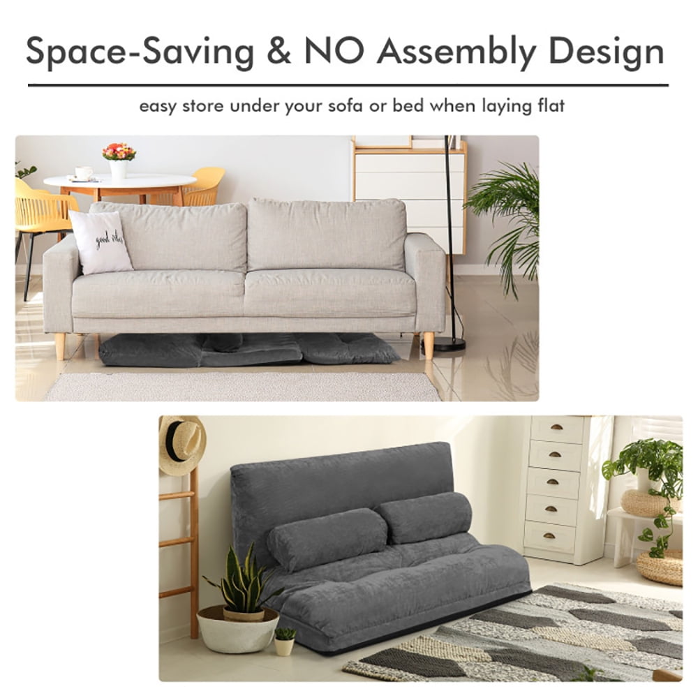 Finihen Adjustable Floor Sofa Couch, Foldable Lazy Sofa Sleeper Bed, Multi-Functional Floor Loveseat, 6-Position Adjustable Sleeper Lounge Couch with 2 Pillows, for Reading, Gaming, Grey Finihen Adjustable Floor Sofa Couch, Foldable Lazy Sofa Sleeper Bed, Multi-Functional Floor Loveseat, 6-Position Adjustable Sleeper Lounge Couch with 2 Pillows, for Reading, Gaming, Grey