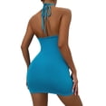 thumbnail image 6 of hirigin Women Mini Bodycon Dress Solid Color Cross Halterneck Cutout Dress Summer Sleeveless Backless Wrapped Hip Dress, 6 of 9
