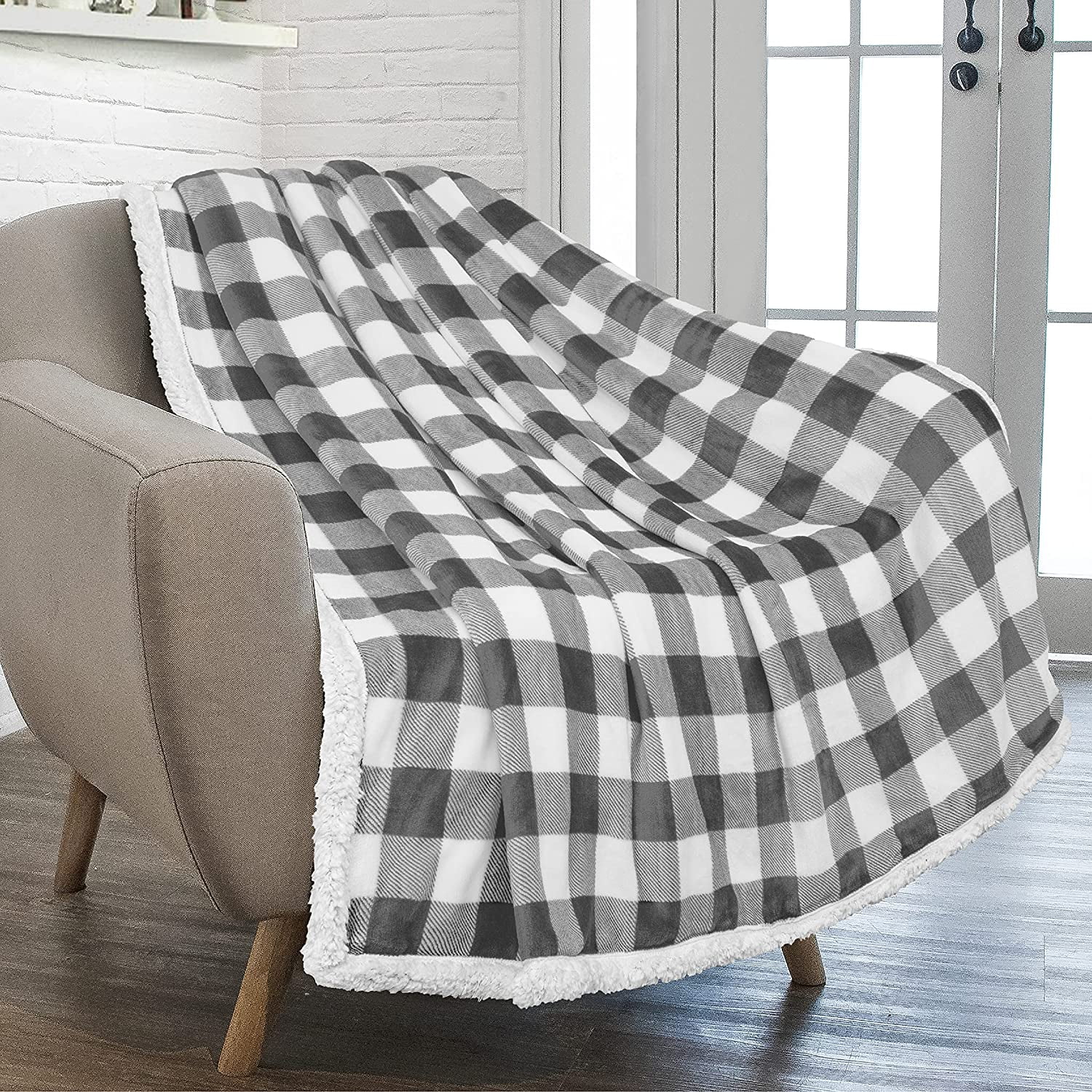 Gray buffalo check blanket hotsell