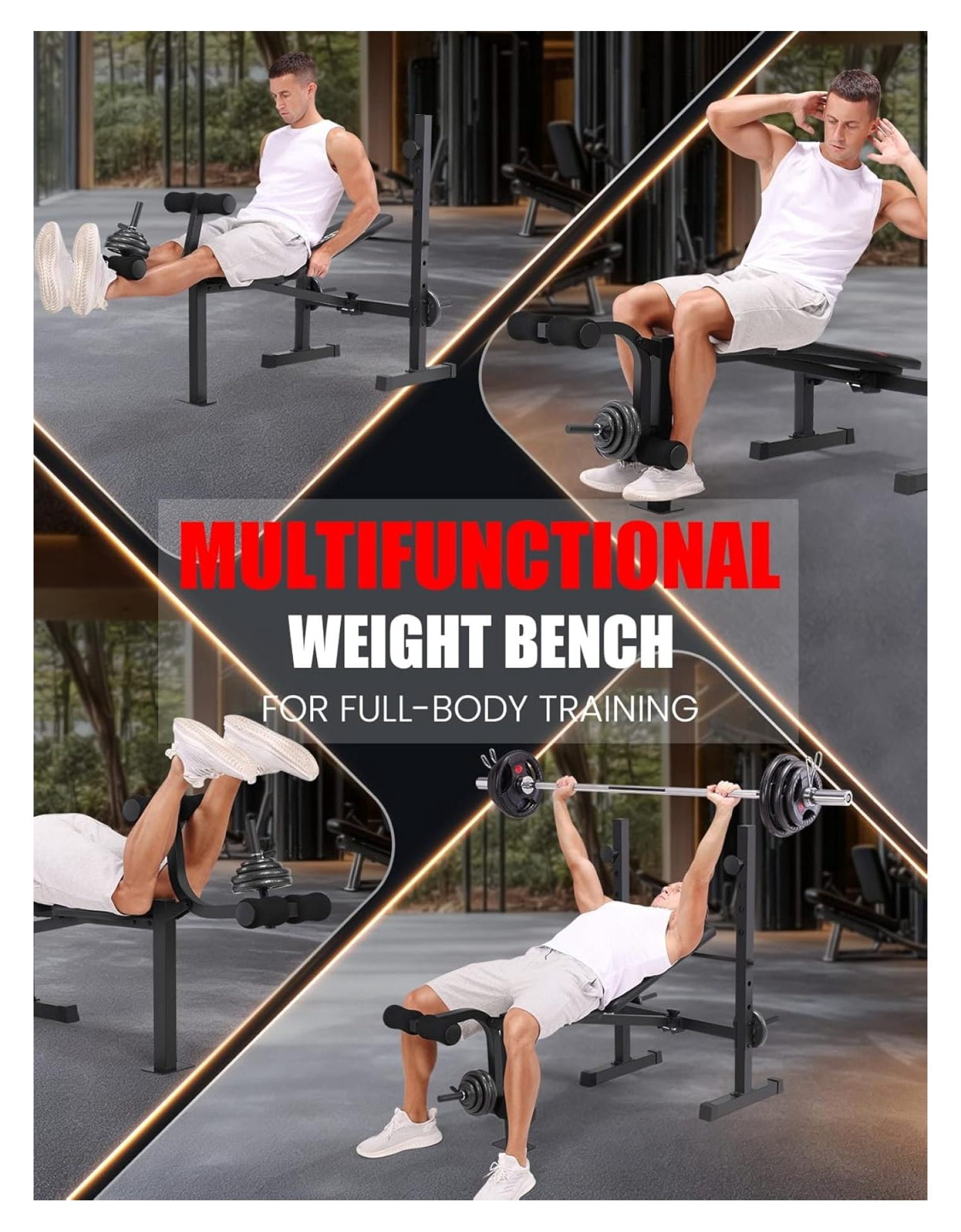 Adjustable Weight Bench with Squat Rack & Leg Extension - 600LBS Full Body Workout - Folding Home Gym Equipment