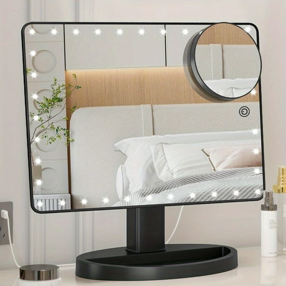 TPY Large Lighted Vanity Makeup Mirror (X-Large) with 35 LED Lights, Touch Screen Dimmable and 10X Magnification Dual Power Supply 360°Rotation Tabletop Cosmetic Mirror