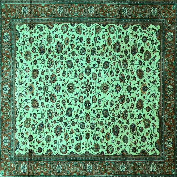 Ahgly Company Indoor Square Persian Turquoise Blue Traditional Area Rugs, 5' Square