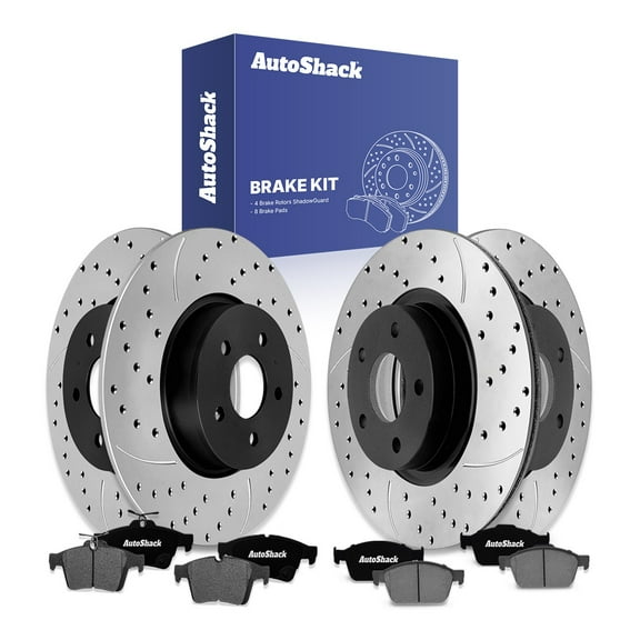AutoShack Front Vented & Rear Solid Drilled & Slotted E-Coated Brake Rotors   Ceramic Pads 12-PC Brake Kit Replacement for 2013-2016 Ford Escape ShadowGuard