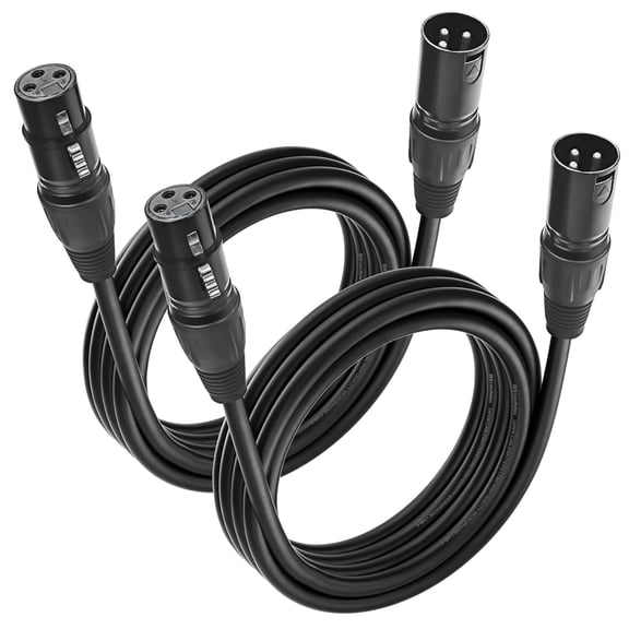 2-Pack Premium XLR to XLR Cables - 2m, Male to Female Microphone Cable, Oxygen-Free Copper (OFC) Mic Cord, Black