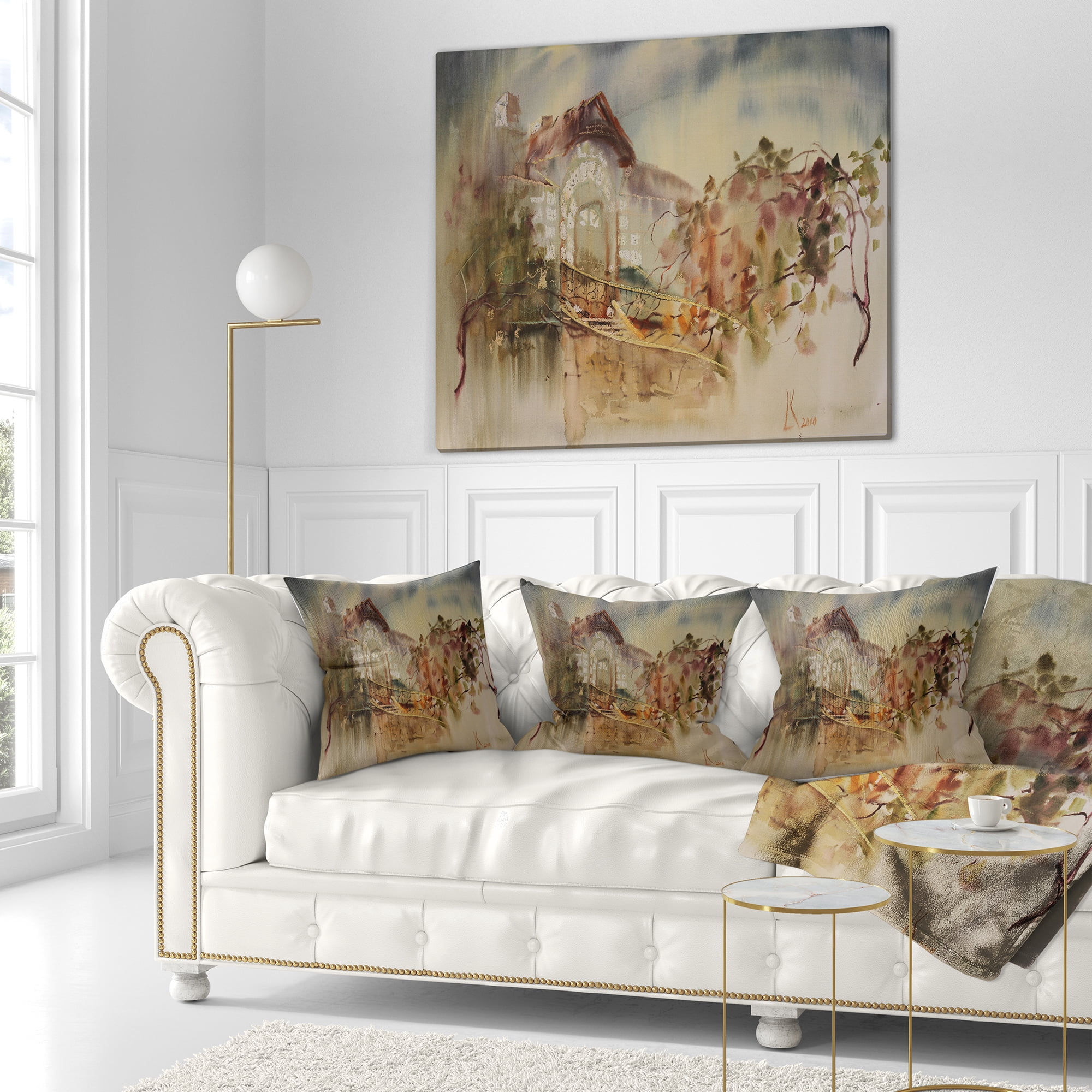 Designart Abstract Old Building Watercolor - Abstract Throw Pillow - 18x18