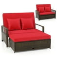 thumbnail image 1 of Gymax Causeuse-Lit de Jour en Rotin pour Patio avec Ottomane Multifonctionnelle, Rouge, 1 of 10