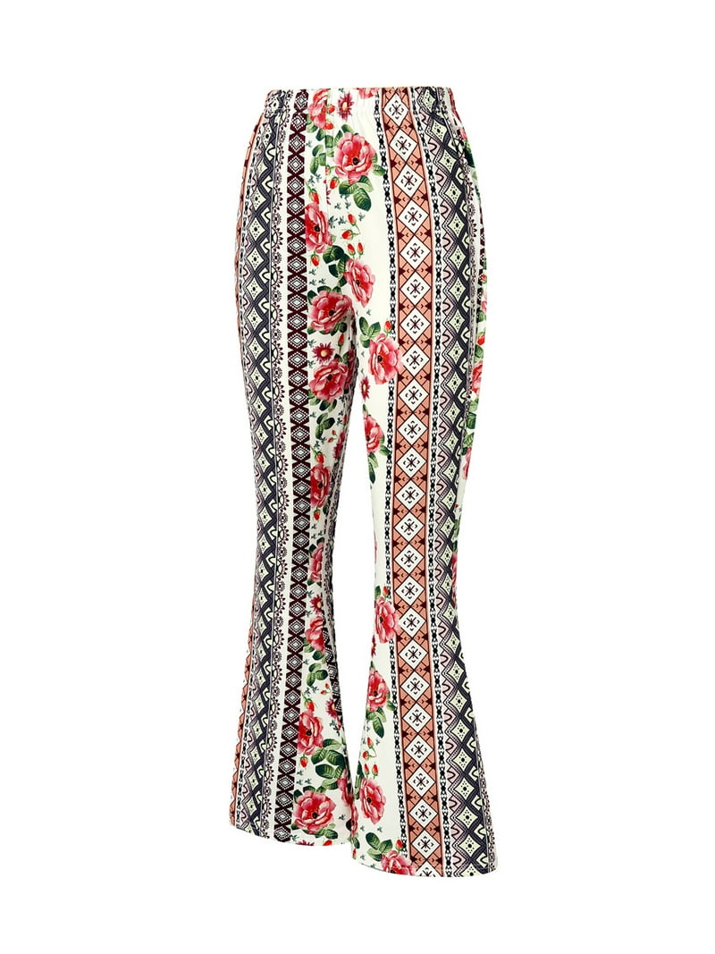 Liacowi Women's Boho High Waist Flare Pants Stretch Bell