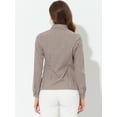 thumbnail image 4 of INSPIRE CHIC Blusa de manga larga con botones y cuello vuelto a cuadros para mujer marrón S, 4 of 5