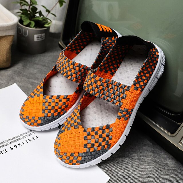 Zapatos planos hechos a mano para mujer, zapatillas ligeras y transpirables, tejido Manual, informales, de verano