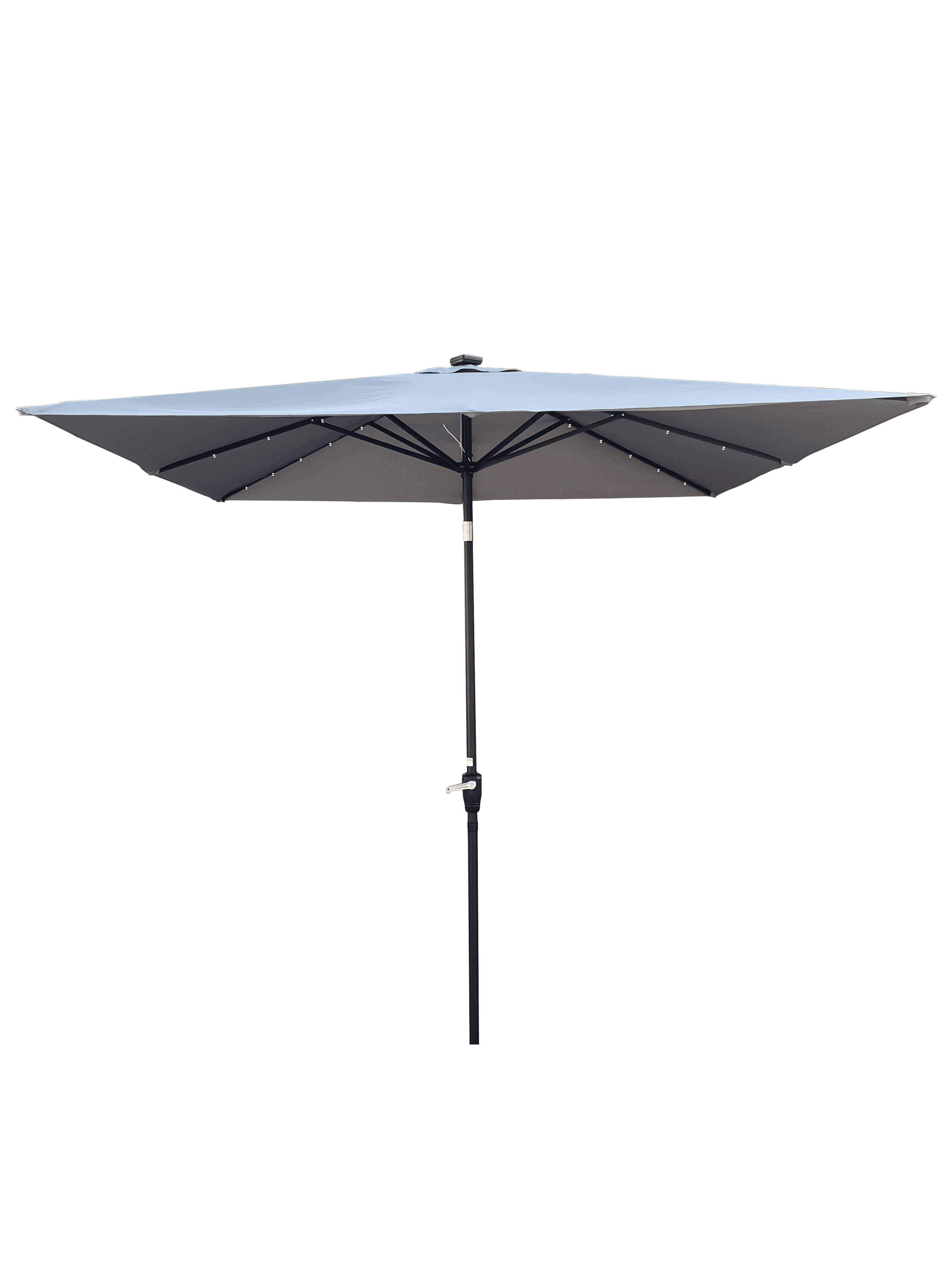 2.5x2.5M Square Outdoor Patio Umbrella, Solar LED Lighted Sun Shade Canopy with 8 Ribs & Crank Base, Medium Grey