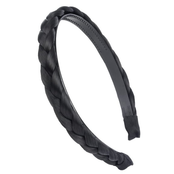 DIGUAN Headband Synthetic Hair Plaited Headband Braid Braided With Teeth Hair Band Accessories for Women Girl Wide 0.6 Inch (Black)