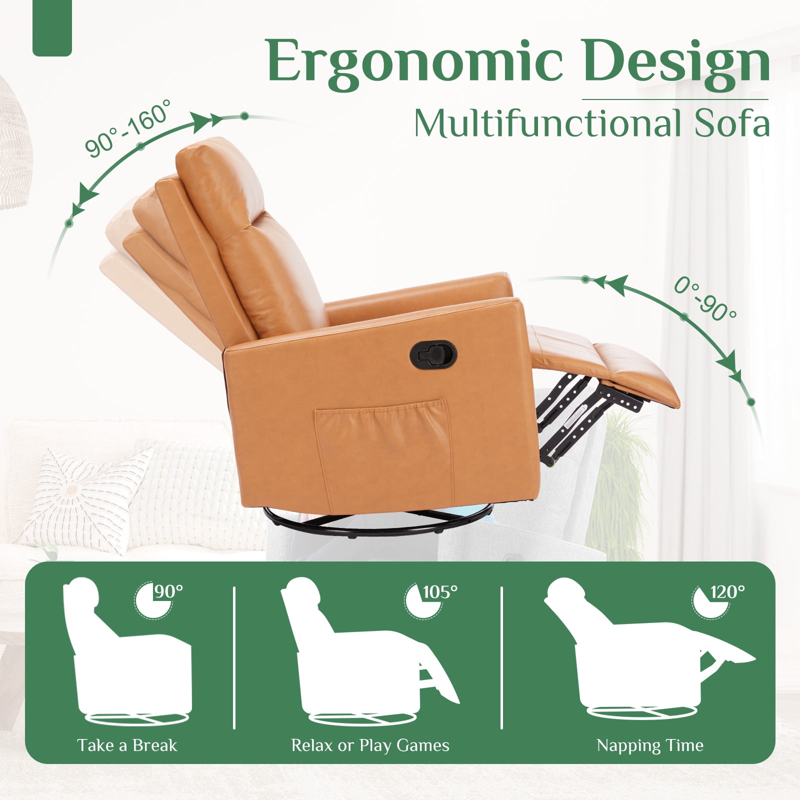 MCQ Swivel Recliner Chair, Glider Rocking Recliners for Living Room, Nursery Massage Chairs