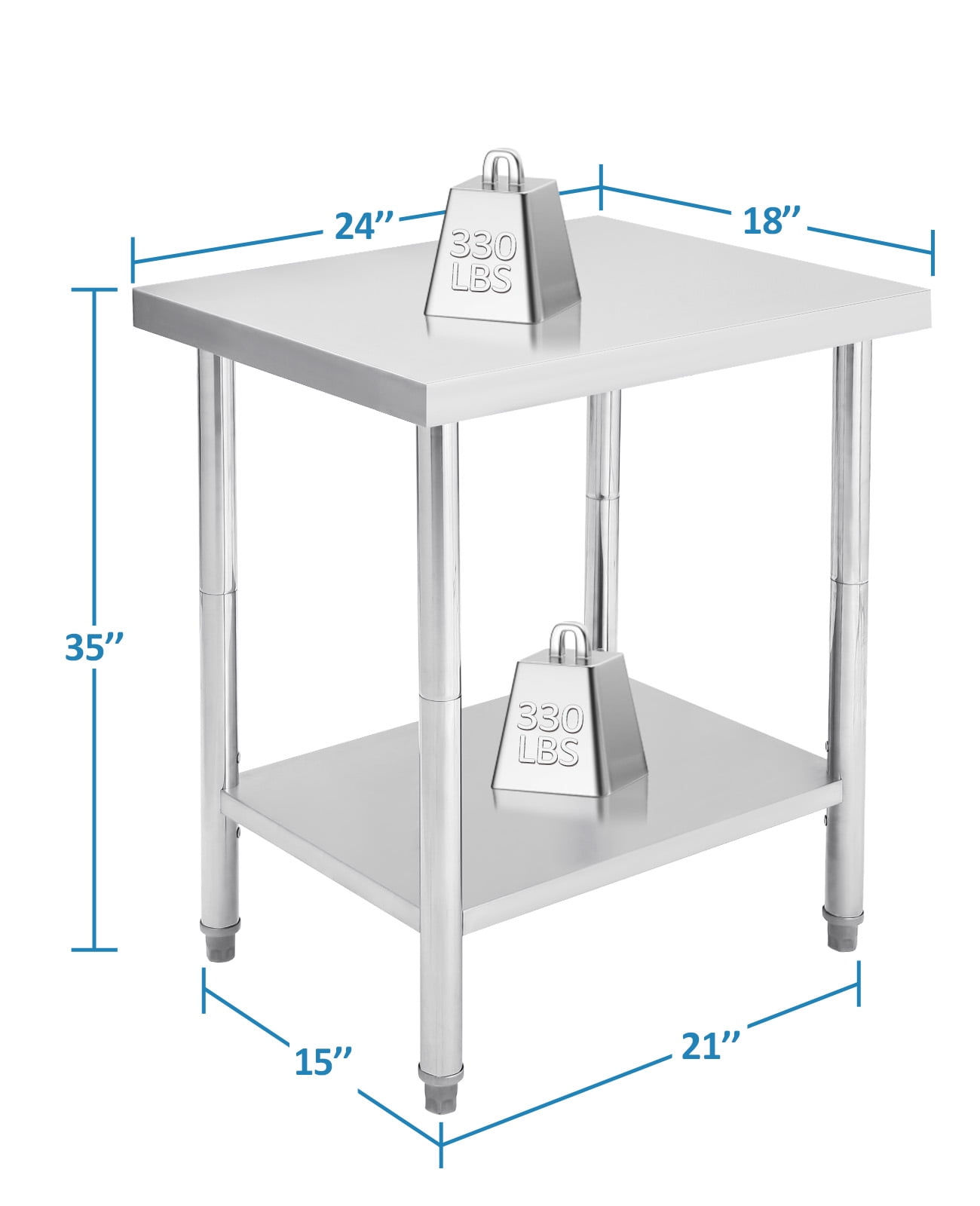 Stainless Steel Work Table Commercial.  Metal Utility Table w/ Adjustable Heights. for Home Garage Restaurant
