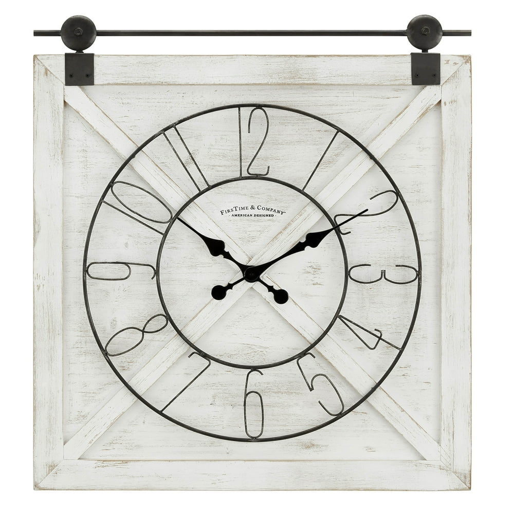 FirsTime & Co.® Farmstead Barn Door Wall Clock, Weathered White, 29 in