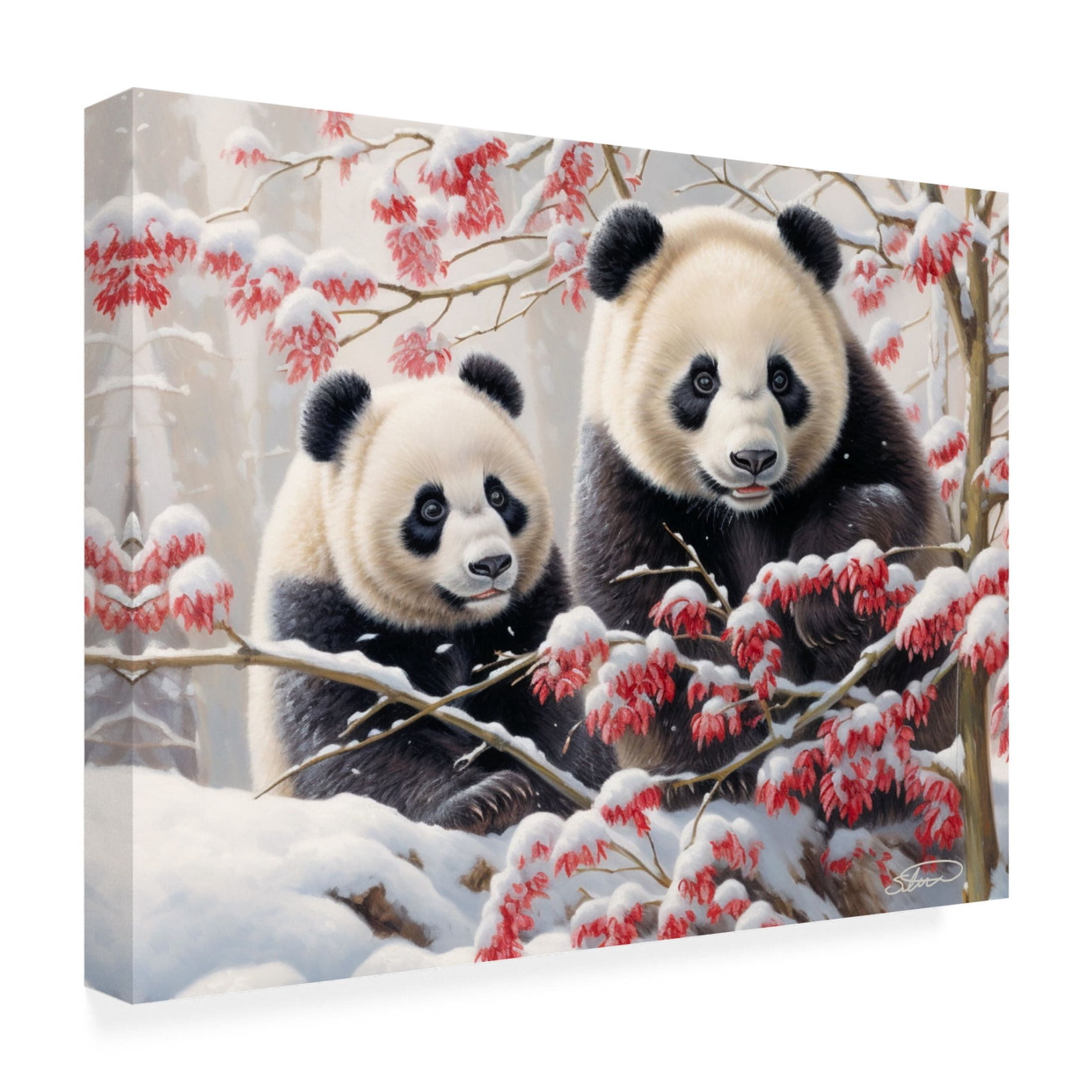 Canvas Wall Art - Stewart 'Christmas Pandas' Wall Art for Living Room, Bedroom, or Office Décor by Trademark Fine Art - 32 x 24 Inches