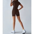 thumbnail image 6 of Women'S Two Piece Sets Summer Slim Fitted Short Sleeve Tops Foldover Shorts Matching Lounge Sets Brown S, 6 of 7