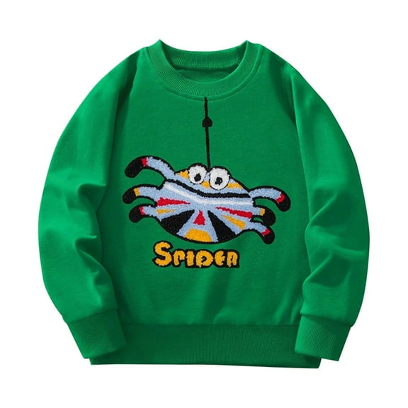 CYRBOKO Boys Sweatshirts, Cotton Autumn Crew Neck Pullover Tops with Long Sleeve Green Size 6-7 T