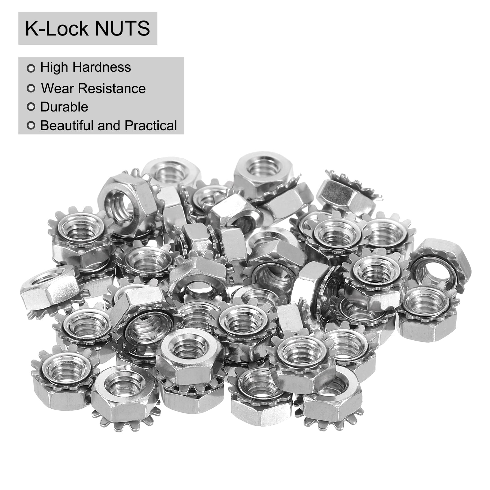 Uxcell 50Pack 5/16"-18 K-Lock Nut with External Tooth Washer, 304 Stainless Steel Silver
