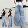 thumbnail image 3 of Dpytoraw Girls Distressed Jeans, Angel Wings Rhinestone Straight Loose Pants Blue Size 3-4 Years, 3 of 6
