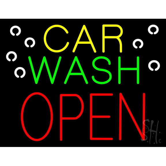 Car Wash Open Block LED Neon Sign 15 x 19 - inches, Clear Edge Cut Acrylic Backing, with Dimmer - Bright and Premium built indoor LED Neon Sign for automotive store, and mall.