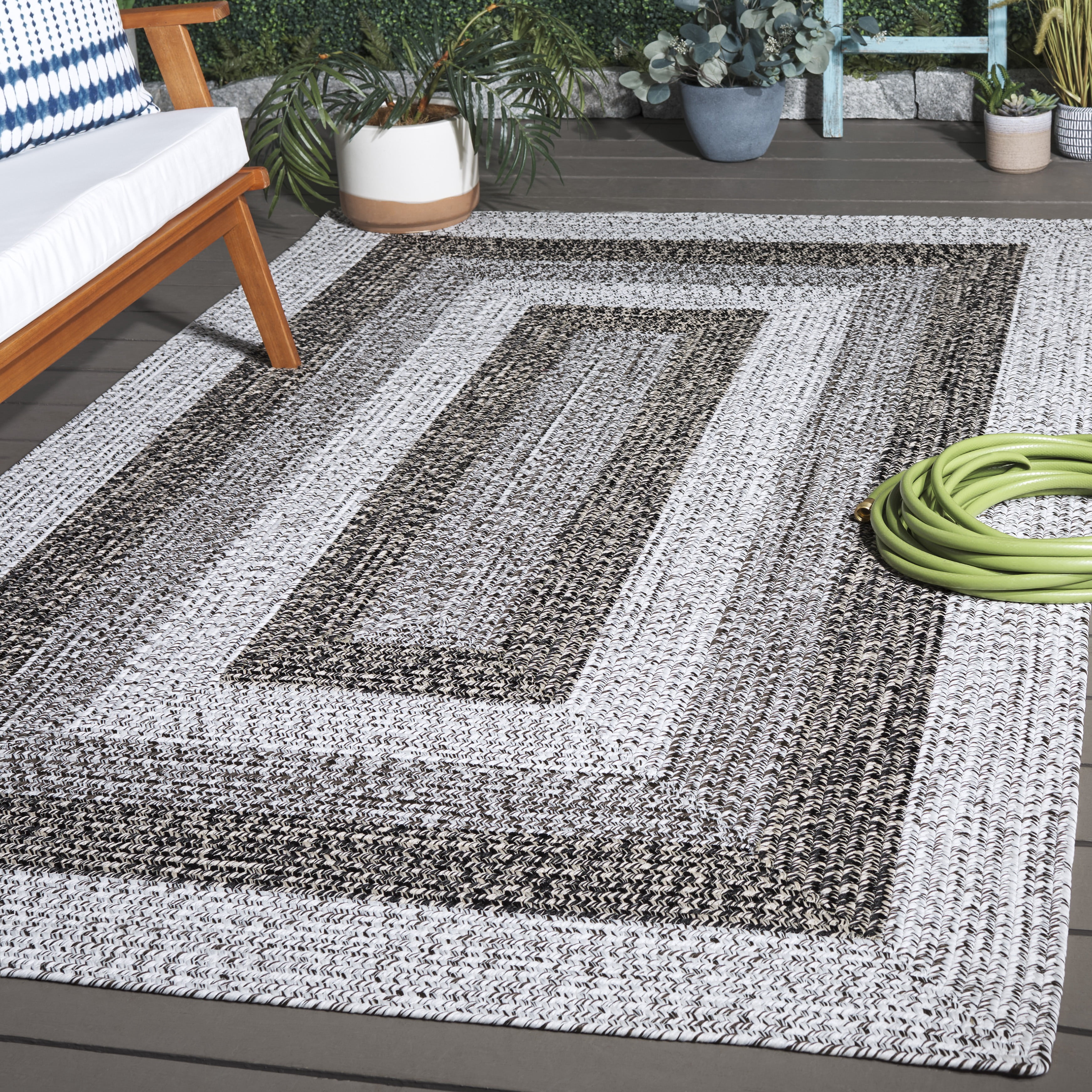 SAFAVIEH Braided Kent Geometric Machine Washable Reversible Area Rug, Ivory/Black, 8' x 10'
