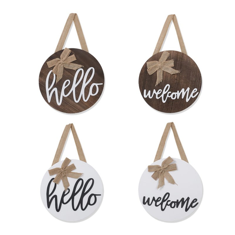 Details about   5X Welcome Sign Rustic Front Door Decor Round Wood Hanging Sign Farmhouse Porch 