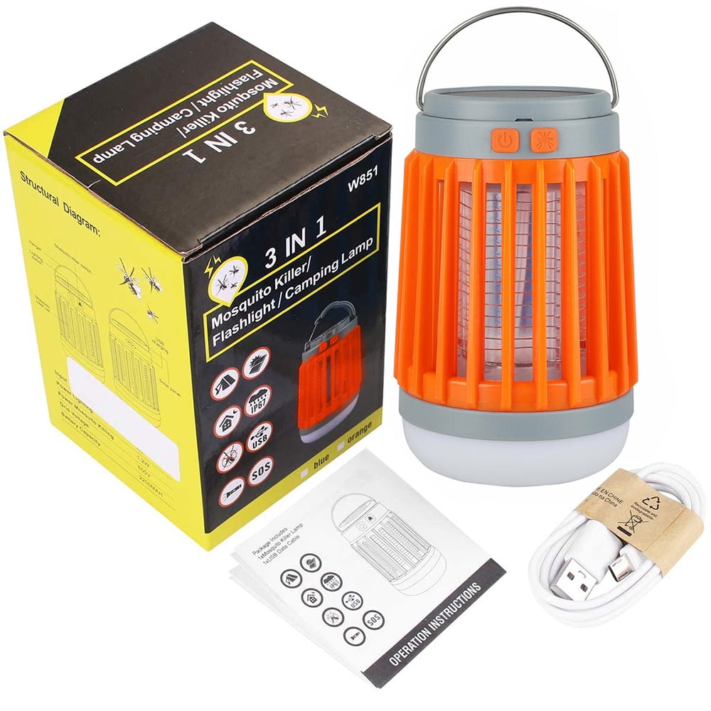 AMERTEER 3-in-1 Bug Zapper, Solar Mosquito Killer Lamp Camping Lights USB Rechargeable Fly Zapper Led Killer Lantern Waterproof Outdoor Indoor Night Light for Bedroom, Kitchen, Hotel, Office