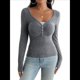 thumbnail image 1 of Camisa de Larga para Mujer, Cuello en V, Botones, Punto Acanalado, Corte Entallado, Informal, Básica, para y Otoño Flor Gris L, 1 of 9