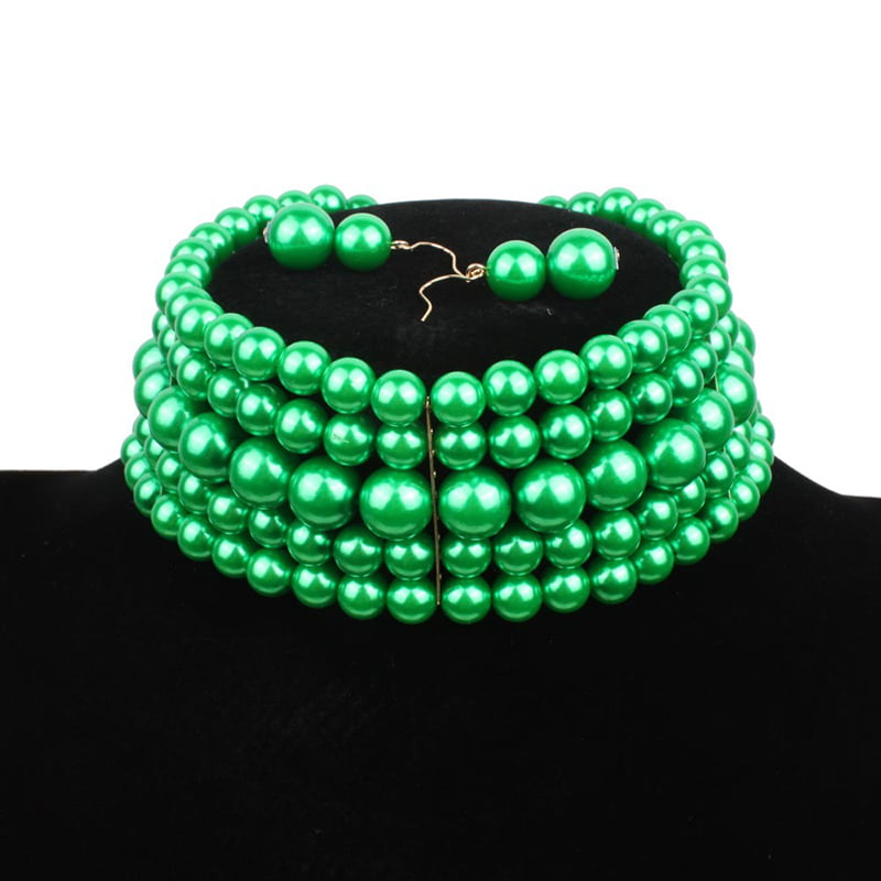 Pearl Short Multilayer Collar Green Pearl Elegant Jewelry Set Luxury ...