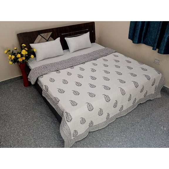 A And E Textile House Winter Collection Modern Cotton Hand Block Print Kantha Quilted Quilts, Queen - Breathable