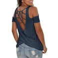 thumbnail image 4 of asdoklhq Juniors Plus Tops & T-Shirts,Women's Cold Shoulder Tops Open Back Short Sleeve Solid T Shirt Casual Loose Backless Tee Blouses, 4 of 9